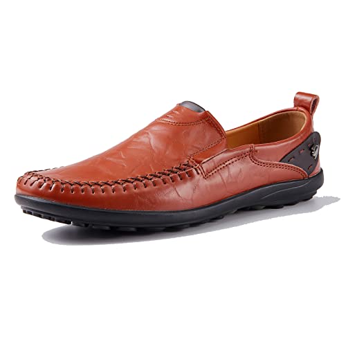 Remxi Schuhe für Männer Keine Schnürsenkel Herren Loafers Schuhe flach Slip On Mokassin Business Schuhe RotBraun 41 von Remxi