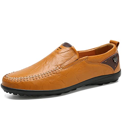 Remxi Schuhe für Männer Keine Schnürsenkel Herren Loafers Schuhe flach Slip On Mokassin Business Schuhe GelbBraun 45 von Remxi