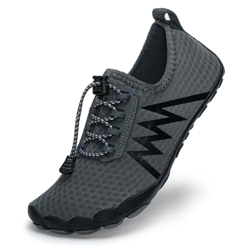 Wasserschuhe für Herren und Damen, Surfen, Tauchen, Barfußschuhe, Strand, Bootfahren, rutschfest, Schwimmen, schnell trocknend, leicht, Yoga-Schuhe, Unisex, grau, 39 2/3 EU von Remxi