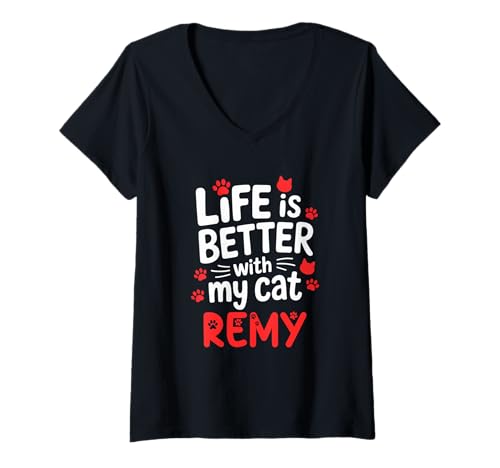 Damen Katzenname Remy Life Is Better With My Cat Remy T-Shirt mit V-Ausschnitt Damen Katzenname Remy Life Is Better With My Cat Remy T-Shirt mit V-Ausschnitt von Remy Cat Name GIfts