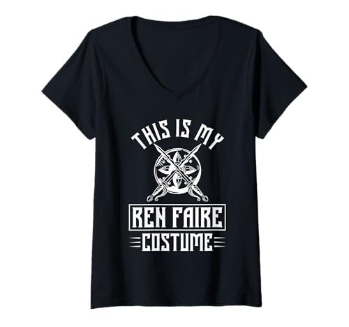 Damen This Is My Ren Faire Costume Funny Design T-Shirt mit V-Ausschnitt Damen This Is My Ren Faire Costume Funny Design T-Shirt mit V-Ausschnitt von Ren Faire Costume Humor Medieval Men Women Kids