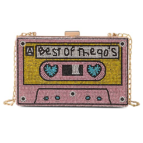 Renabro Damen Retro Radio Form Crossbody Tasche Strass Metall Vintage Abend Clutch Geldbörsen, 90er Jahre Pink Renabro Damen Retro Radio Form Crossbody Tasche Strass Metall Vintage Abend Clutch Geldbörsen, 90er Jahre Pink von Renabro
