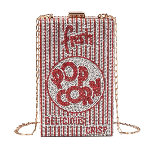 Renabro Damen-Umhängetasche, Retro-Stil, Strass, lustig, einzigartig, Abend-Clutch für Damen, Strass-Popcorn Renabro Damen-Umhängetasche, Retro-Stil, Strass, lustig, einzigartig, Abend-Clutch für Damen, Strass-Popcorn von Renabro