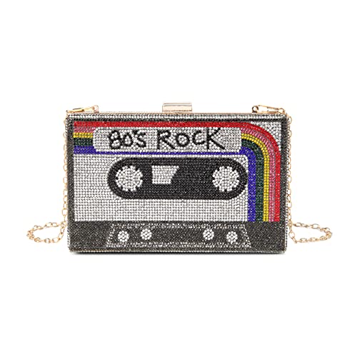 Renabro Frauen Retro Radio Form Crossbody Tasche Strass Metall Vintage Abend Clutch Geldbörsen, 80er Jahre Regenbogen von Renabro