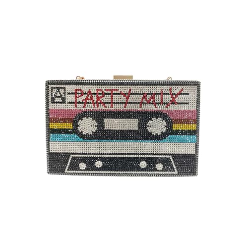 Renabro Frauen Retro Radio Form Crossbody Tasche Strass Metall Vintage Abend Clutch Geldbörsen, Bunte Party von Renabro