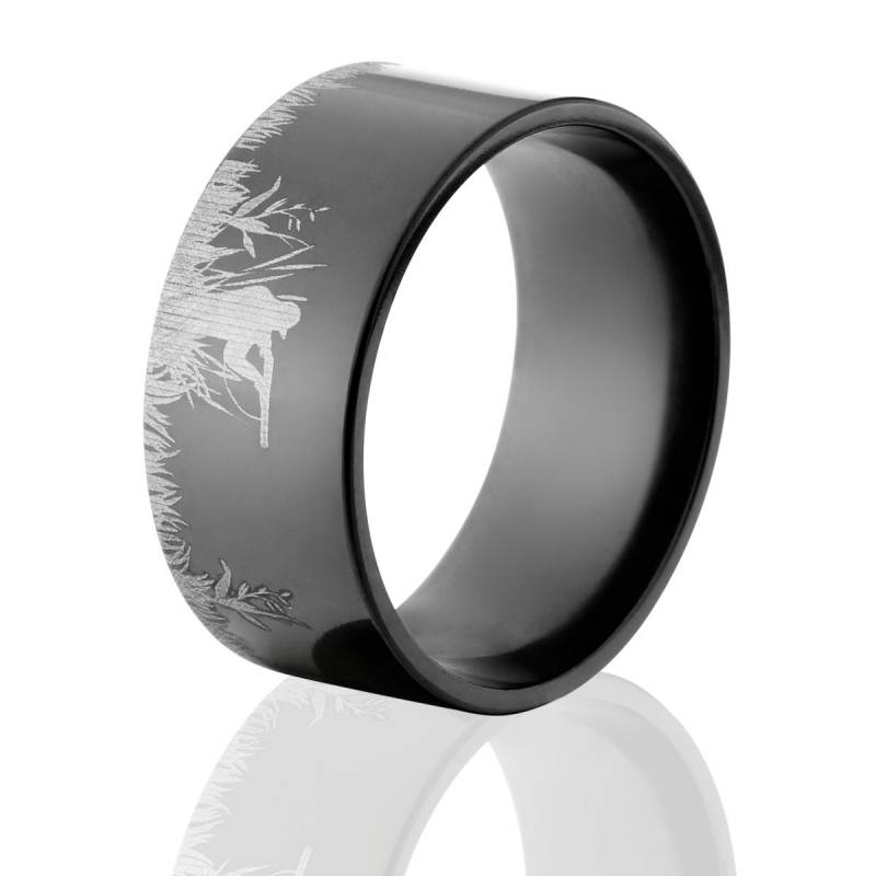 10 Mm Breiter Enten-Jagd-Ring Mit Schwarzem Zirkon, Maßgeschneiderte Outdoor-Ringe - Bz-10F-L-Duhusc von RenaissanceJewelry