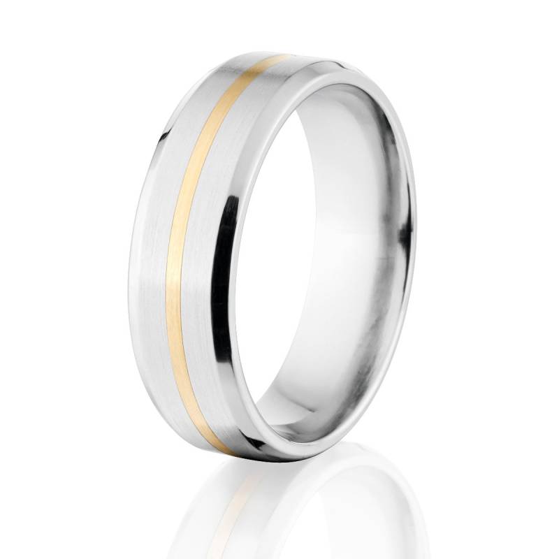 7 Mm Breiter Kobalt Chrom Ehering, Zweifarbiger Ring Mit 14K Gelbgold Einlage von RenaissanceJewelry