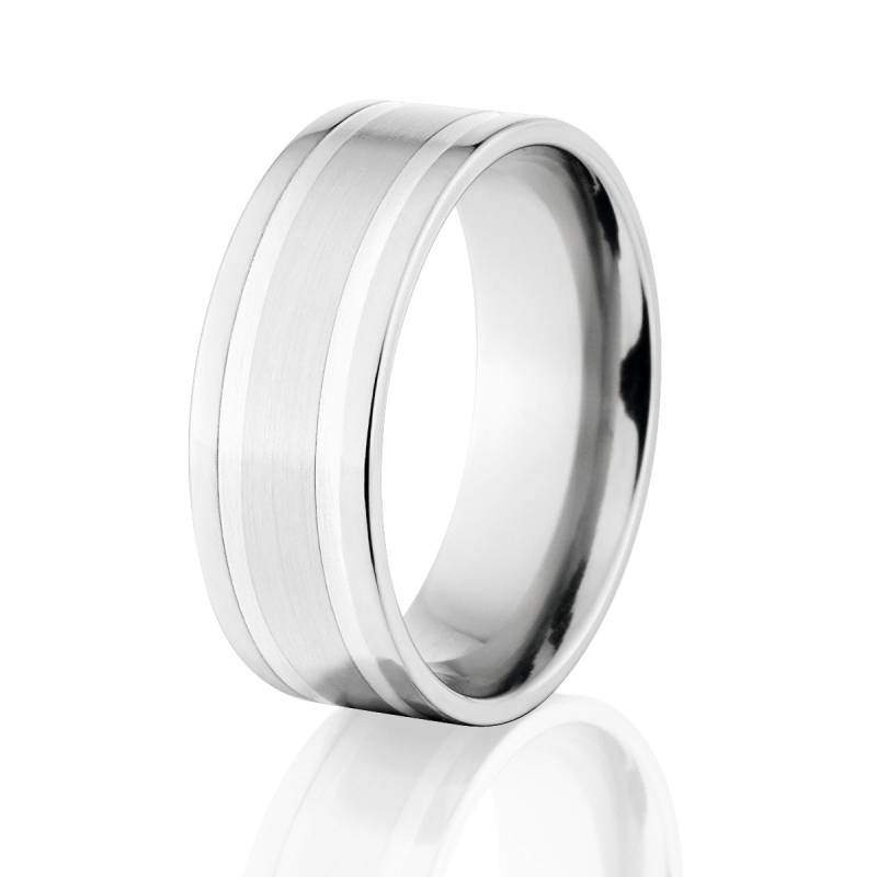 Kobalt-Chrom Ehering, 8 Mm Sterling Silber Inlay Design, Handgefertigter in Den Usa Hergestellter Ring von RenaissanceJewelry