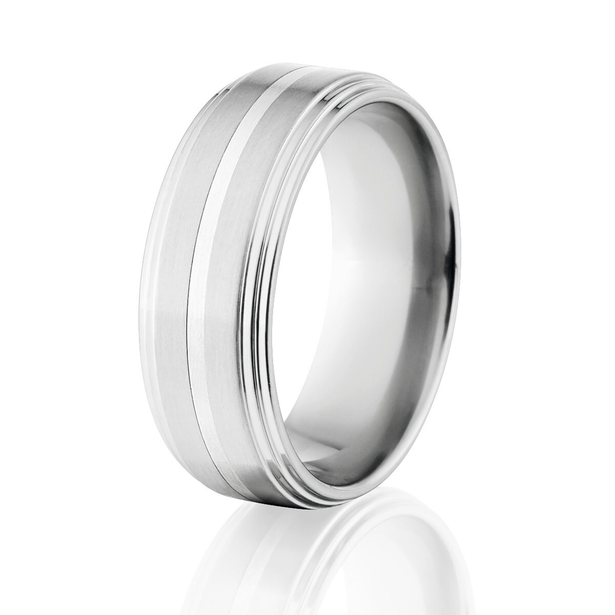 Kobalt Chrom Ehering 8 Mm Herren Mit Sterlingsilber-Einlage Aus Den Usa von RenaissanceJewelry