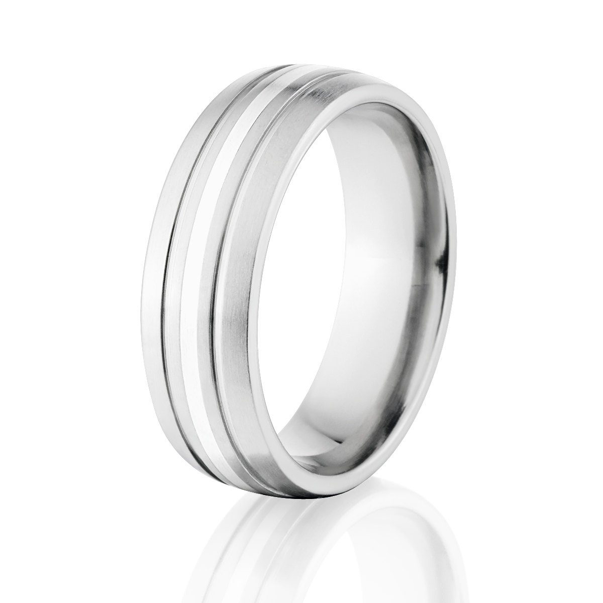Kobalt Ehering Mit Silber Einlage - Comfort Fit Herrenring von RenaissanceJewelry