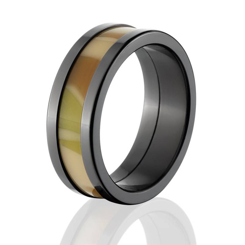 Schwarzer Zirkonring, Wüstentarn Inlay 8 Mm Comfort Fit Herren Ehering von RenaissanceJewelry
