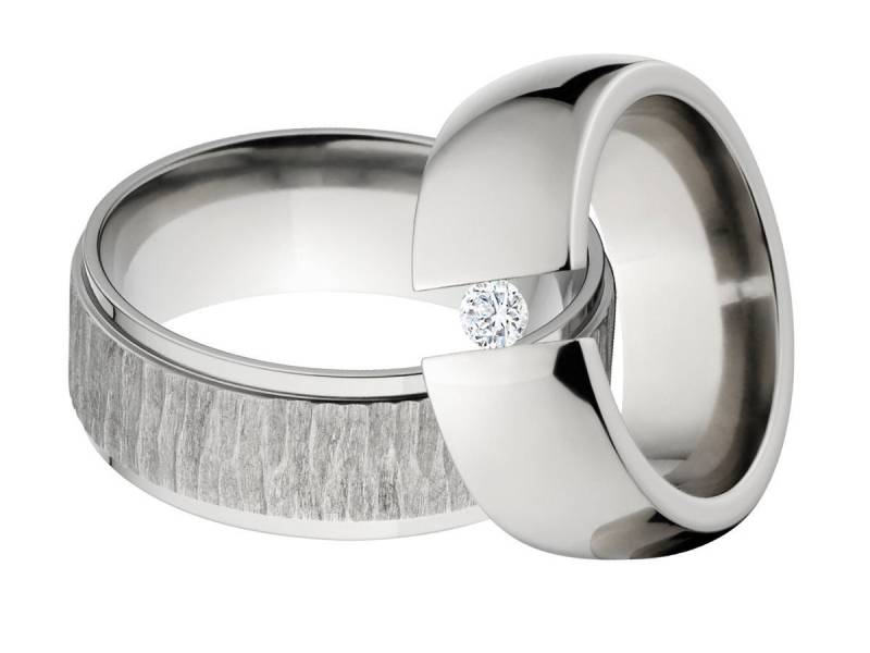 His & Hers Titanring Set Baumrinde & Tension-Set Cz Eheringe von RenaissanceJewelry