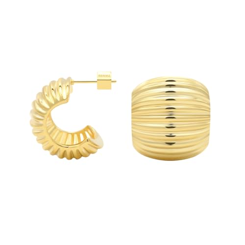 RENAIZ Bold Statement Creolen & Ohrstecker für Frauen - 14 Karat Gold & Rhodiniert Maximalistischer Schmuck, klobige geometrische Boho-Ohrringe, hypoallergen, läuft nicht an, trendiges Geschenk, Large von Renaiz