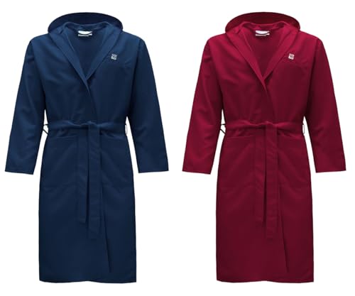Renato Balestra Bademantel Mikrofaser Herren Damen Unisex mit Kapuze Limited Edition, Ass (Navy-Bordeaux), XL von Renato Balestra