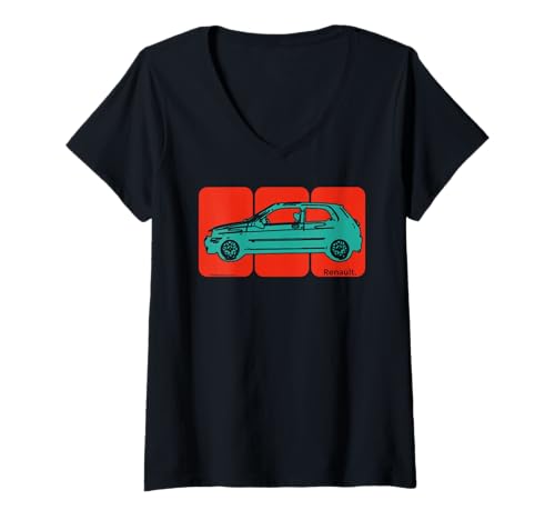 Damen Renault Clio Classic Schrägheck Auto T-Shirt mit V-Ausschnitt Damen Renault Clio Classic Schrägheck Auto T-Shirt mit V-Ausschnitt von Renault