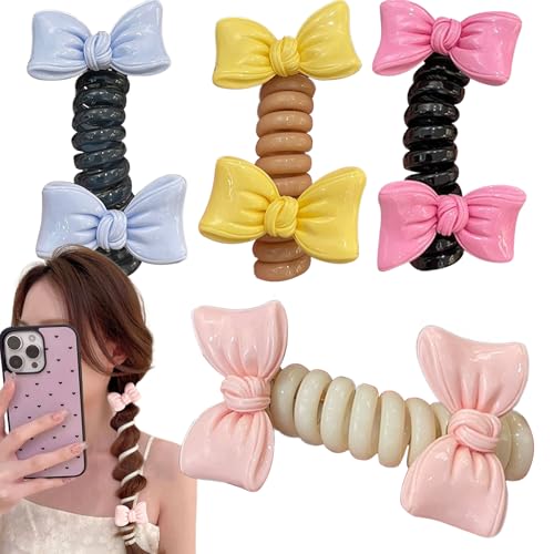 Renchey Spiral-Haargummis - Elastische Haarbänder Als Scrunchies Mit Schleife 4 Stück | Styling Zubehör für Damen Teenager Kinder dünnes dickes langes lockiges Haar Alltag von Renchey