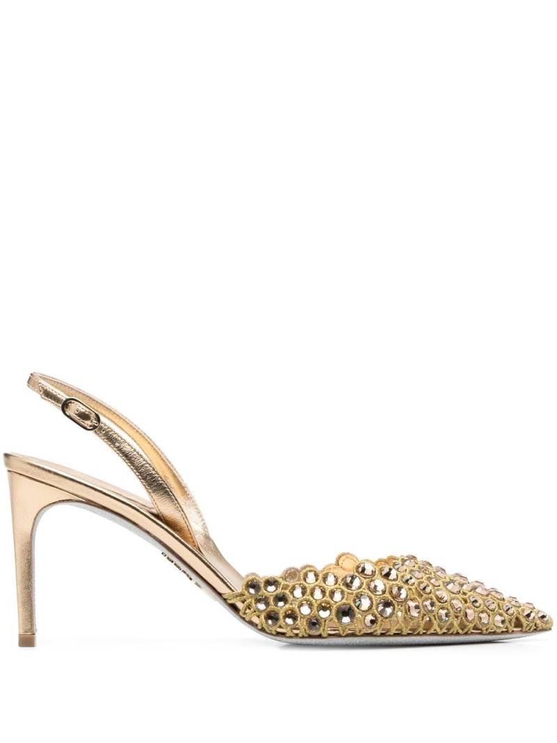 René Caovilla Pumps mit Kristallen 88mm - Gold von René Caovilla