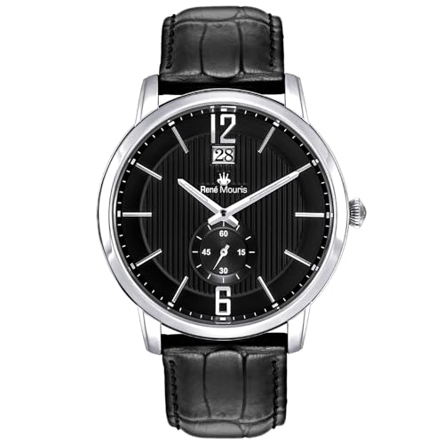 René Mouris Executive Quarzuhren Für Herren – 44MM Klassische Uhr Aus 316L Edelstahl – Mineralglas Mit Saphirbeschichtung – 100M wasserdichte Armbanduhr Mit Italienischem Lederarmband. von René Mouris