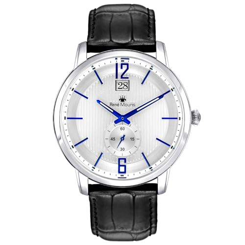 René Mouris Executive Quarzuhren Für Herren – 44MM Klassische Uhr Aus 316L Edelstahl – Mineralglas Mit Saphirbeschichtung – 100M wasserdichte Armbanduhr Mit Italienischem Lederarmband. von René Mouris