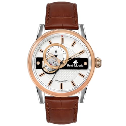 René Mouris Orion 44MM Japanische Automatikuhren für Herren – Semi-Skelett-Zifferblatt, saphirbeschichtetes Mineralglas, 100M Wasserdicht – Armbanduhr aus 316L Edelstahl mit Lederarmband von René Mouris