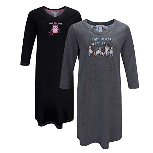 Damen-Sleepshirts aus Baumwolle, superweich, 2 Stück, Eulen/Pfoten, Medium von Rene Rofe