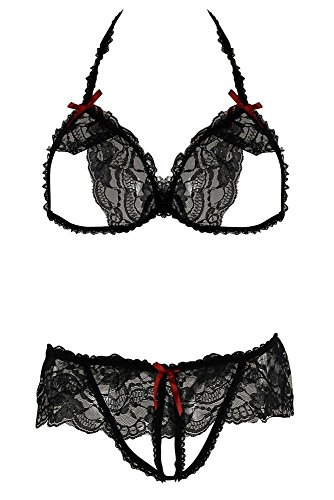 Rene Rofe Women's Lace Peek-a-Boo Bra and Panty Set, Black, Medium/Large von René Rofé