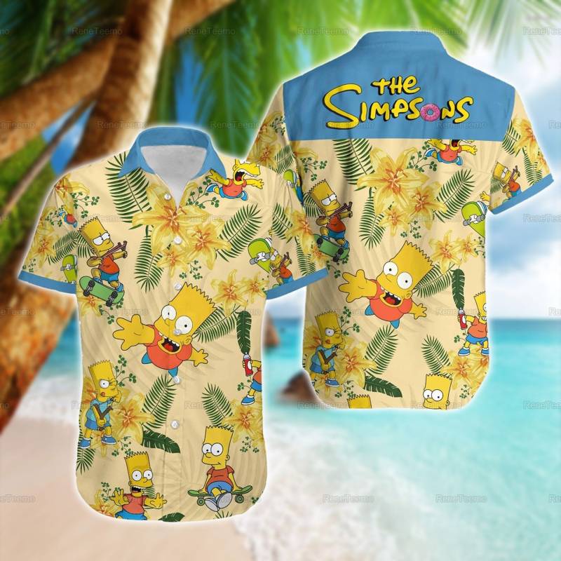 Die Gibsons Knopf Shirt, Bart Simpson Button-Down-Shirt, Cartoon Strand Sommer Geschenk Für Freunde, Urlaub Shirt von ReneTeemo