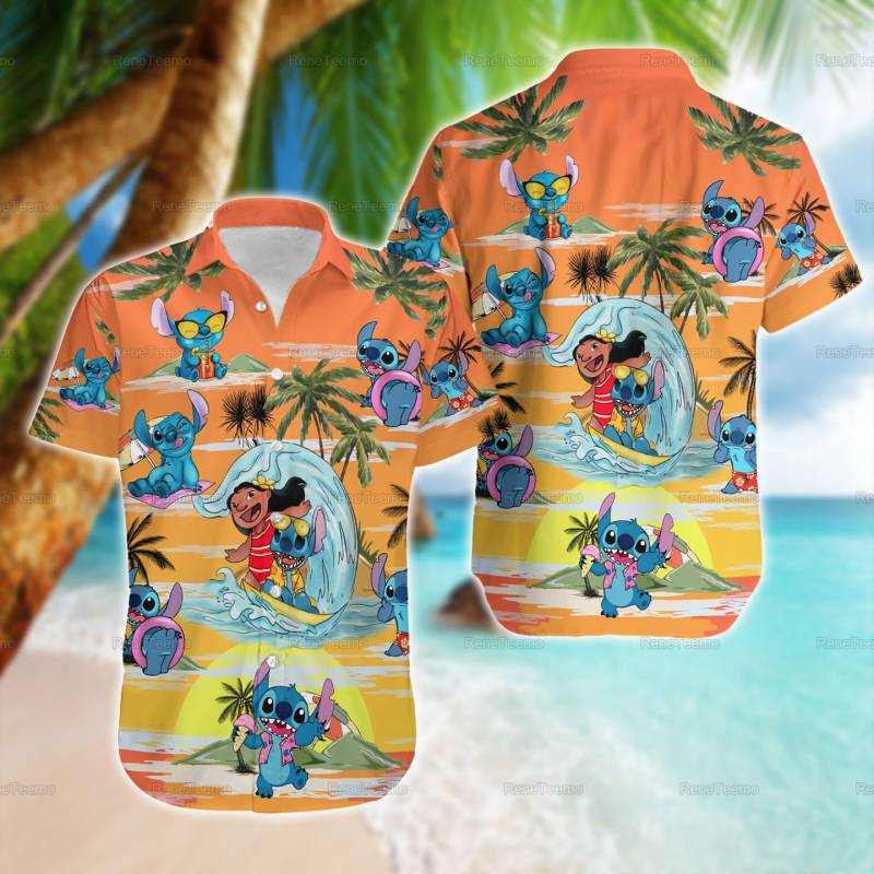 Stitch Hawaii Hemd, Lilo Und Strand Shirt, Stich Sommer Urlaubs Shirt von ReneTeemo
