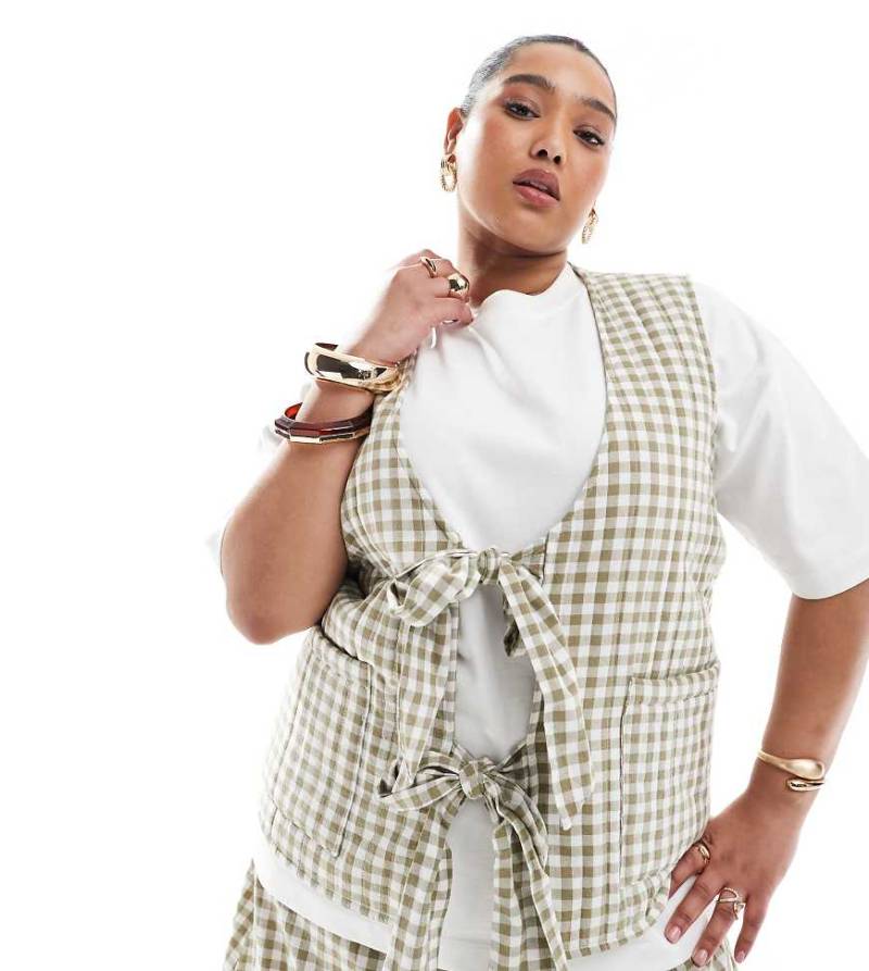 Renée Studio Plus - Exklusive, wendbare Weste mit Vichy-Karos/Picknick-Motiven und Bindedetail vorne, Kombiteil-Bunt von Renee Studio