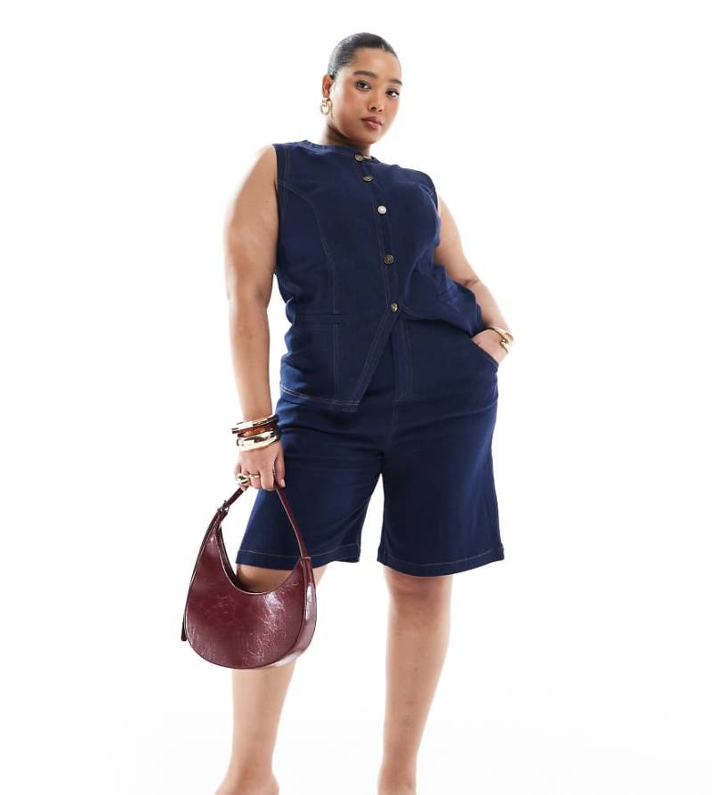 Renée Studio Plus - Exklusive Longline-Jeansshorts in dunkler Waschung, Kombiteil-Marineblau von Renee Studio