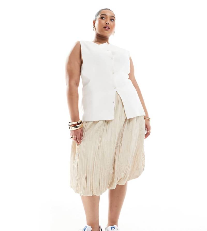 Renée Studio Plus - Exklusiver, strukturierter Midi-Ballonrock in Beige-Neutral von Renee Studio