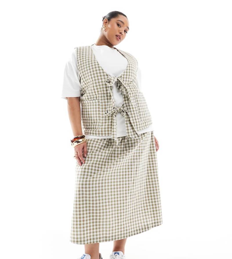 Renée Studio Plus - Exklusiver Maxirock mit Vichykaros in Grün und gerafftem Taillenbund, Kombiteil-Bunt von Renee Studio