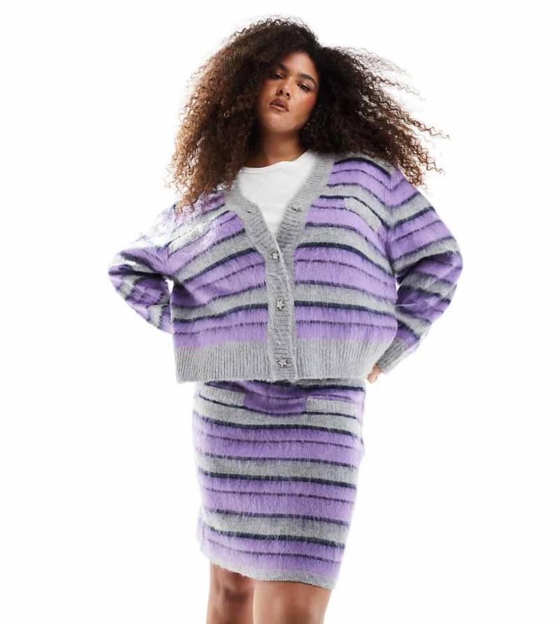 Renée Studio Plus - Exklusiver Minirock aus angerautem Strick in Lila mit Streifen und Taschendetail, Kombiteil-Bunt von Renee Studio