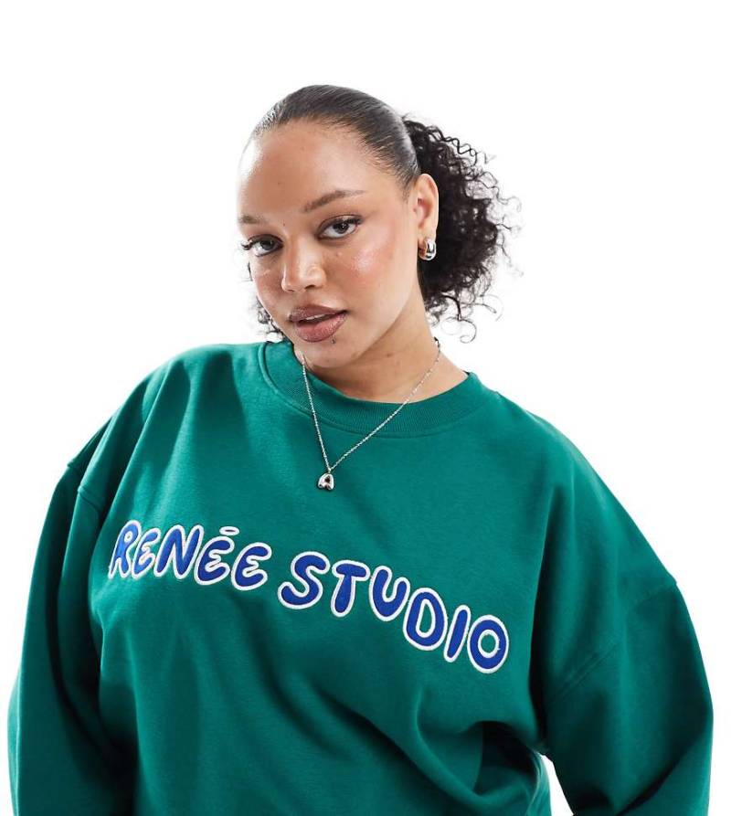 Renée Studio Plus - Exklusives Oversize-Sweatshirt in Grün mit Logo-Motiv, Kombiteil von Renee Studio