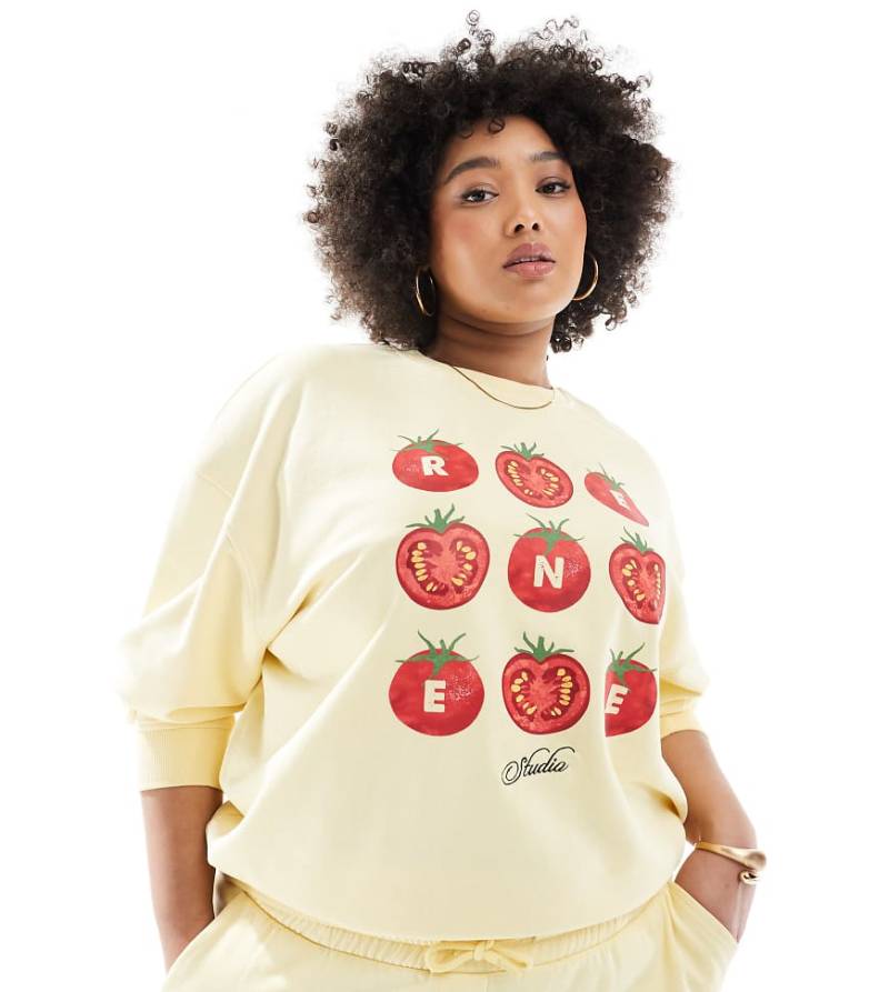 Renée Studio Plus - Exklusives Sweatshirt in Buttergelb mit Tomaten-Logoprint, Kombiteil von Renee Studio