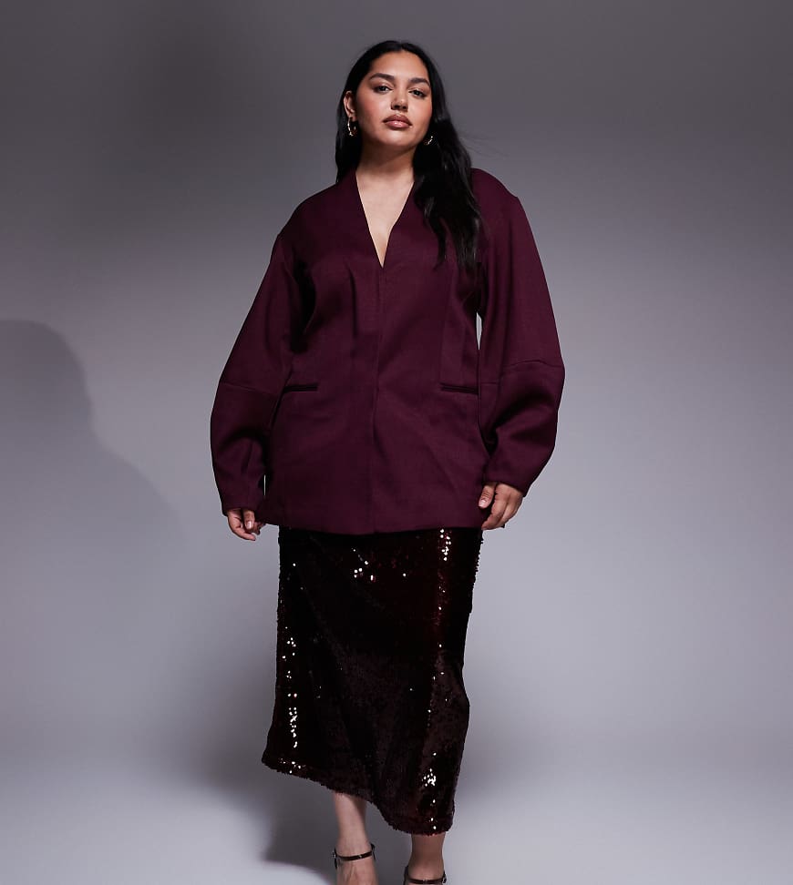 Renée Studio - Maxirock mit Pailletten in Burgunderrot und hoher Taille von Renee Studio