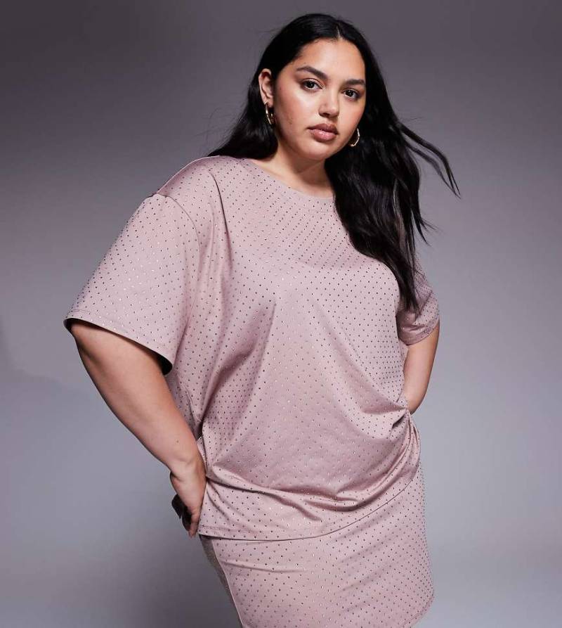 Renée Studio - Oversize-T-Shirt in Rosa mit Hotfix-Verzierung, Kombiteil von Renee Studio
