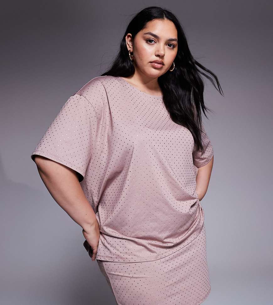 Renée Studio - Oversize-T-Shirt in Rosa mit Hotfix-Verzierung, Kombiteil von Renee Studio