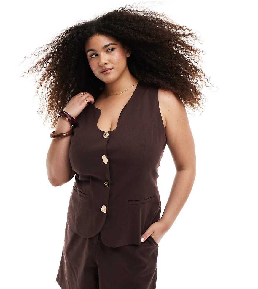 Renée Studio Plus - Exklusiv - Elegante Leinenmix-Shorts in Schokobraun, Kombiteil von Renee Studio