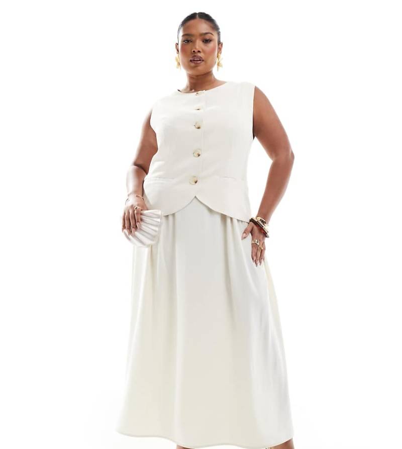 Renée Studio Plus - Exklusiv - Elegantes Maxikleid in Cremeweiß mit Westendetail-Neutral von Renee Studio