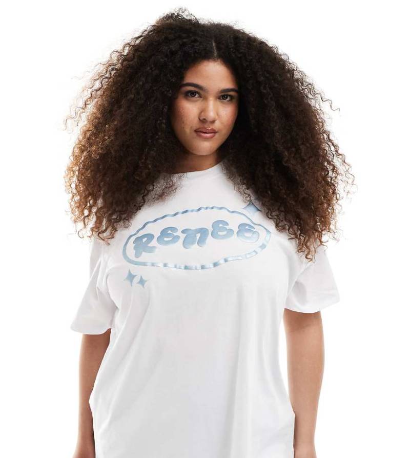 Renée Studio Plus - Exklusiv - T-Shirt in Weiß mit Rundhalsausschnitt und Metallic-Logo in Blasenoptik von Renee Studio