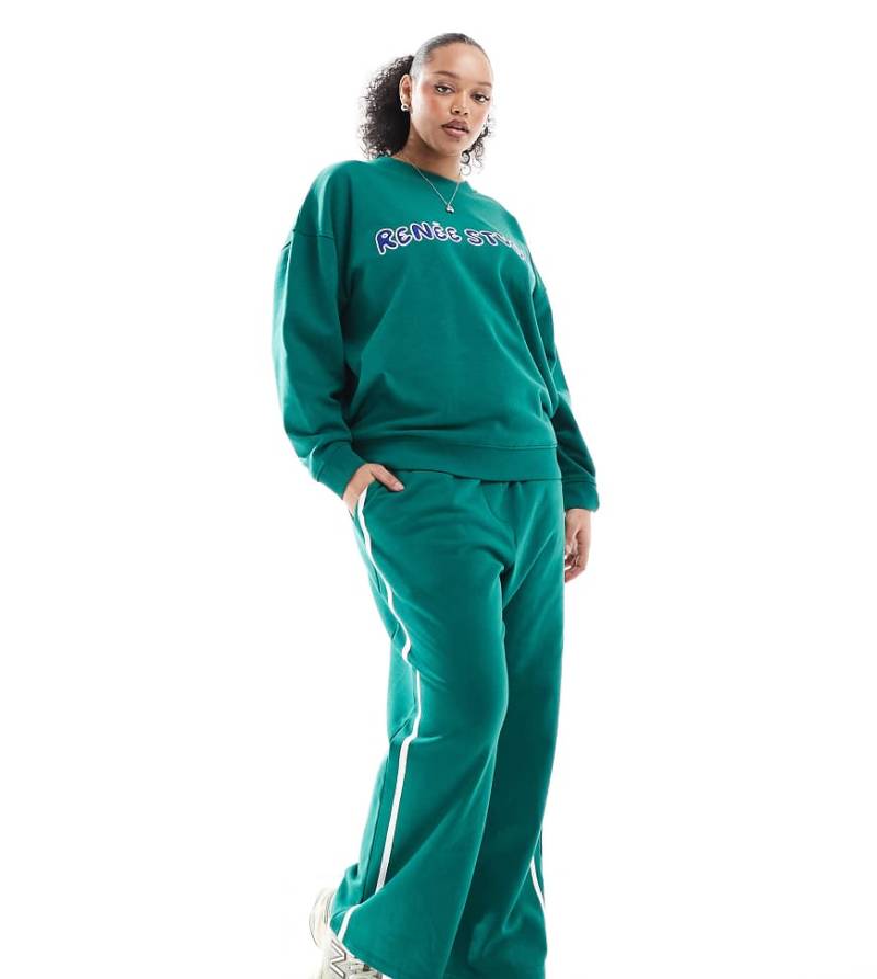 Renée Studio Plus - Exklusive Jogginghose in Grün mit weitem Bein, farblich abgesetztem Kordelzugbund und seitlichem Streifen, Kombiteil von Renee Studio