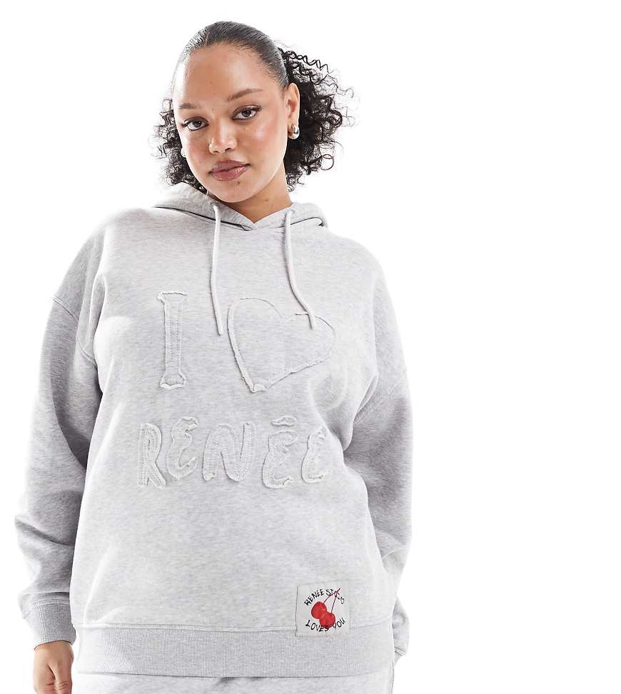 Renee Studio Plus - Exklusiver Oversize-Kapuzenpullover in Grau mit „I heart Renee"-Logoaufnäher, Kombiteil Renee Studio Plus - Exklusiver Oversize-Kapuzenpullover in Grau mit „I heart Renee"-Logoaufnäher, Kombiteil von Renee Studio