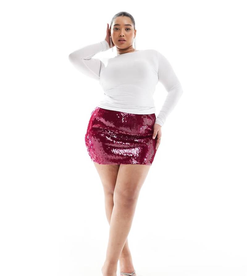 Renée Studio Plus - Exklusiver Pailletten-Minirock in Weinrot von Renee Studio