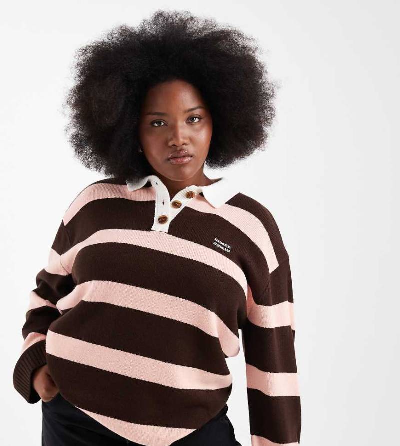 Renee Studio Plus - Exklusives, gestreiftes Rugby-Strickoberteil in Rosa und Burgunderrot mit Kragen-Bunt von Renee Studio