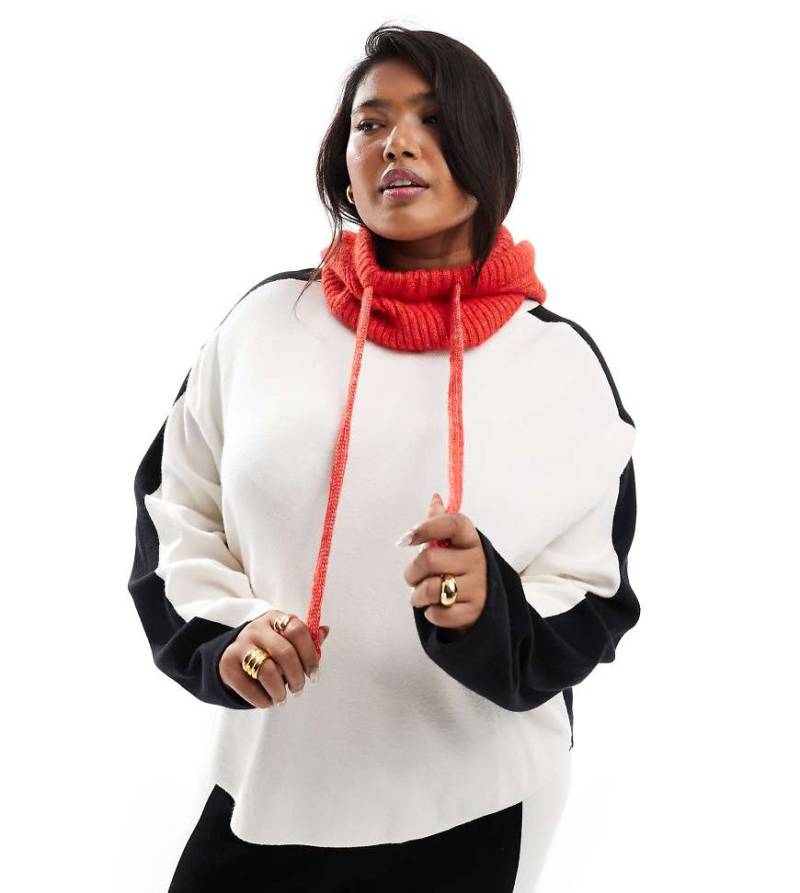 Renee Studio Plus x Holly Wynne - Exklusiver, gerippter Pullover in Cremeweiß und Schwarz mit Kontraststreifen, Kombiteil-Bunt von Renee Studio