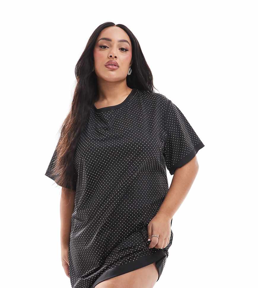 Renee Studio Plus x Michelle Nayla - Exklusives Mini-T-Shirtkleid in Schwarz mit All-over-Strassbesatz und Rückseite mit Bindeband Renee Studio Plus x Michelle Nayla - Exklusives Mini-T-Shirtkleid in Schwarz mit All-over-Strassbesatz und Rückseite mit Bindeband von Renee Studio