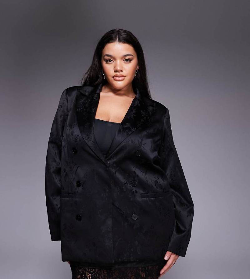 Renée Studio - Zweireihiger Blazer aus geblümtem Satin-Jacquard in Schwarz, Kombiteil von Renee Studio