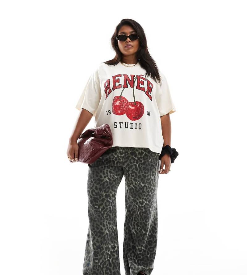 Renee Studio Plus x Holly Wynne - Exklusive Hose mit weitem Bein und Leopardenmuster-Bunt von Renee Studio