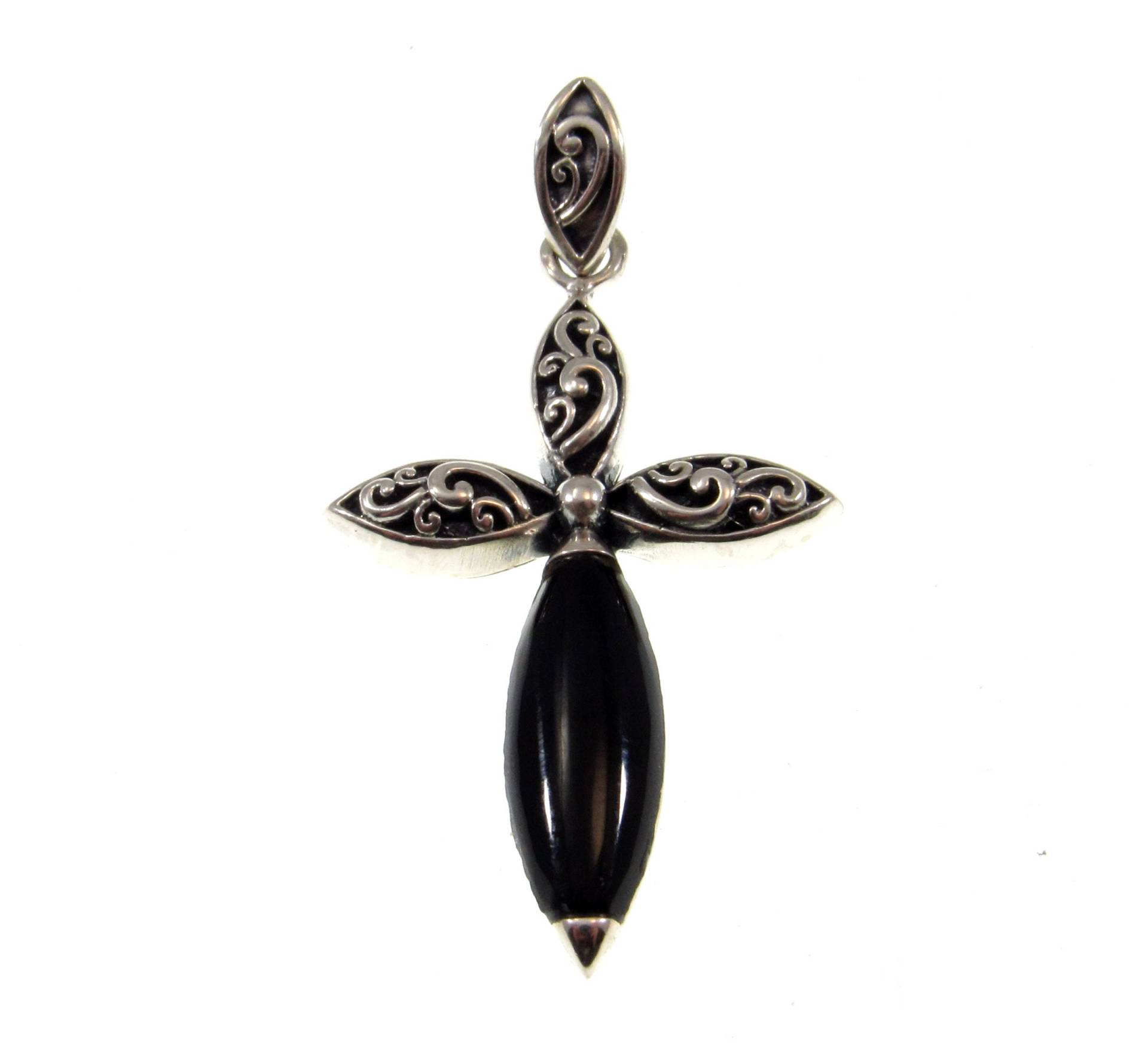 925 Sterling Silber & Echter Schwarzer Onyx Filigree Kreuz Anhänger von RenegadeJewelryStore